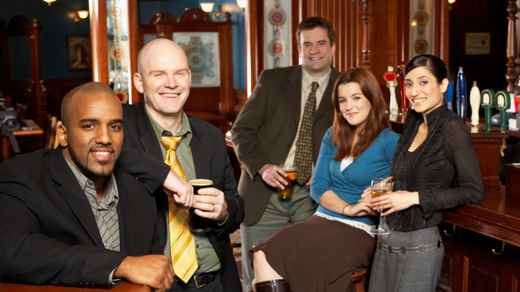 Investors congregate at the bar