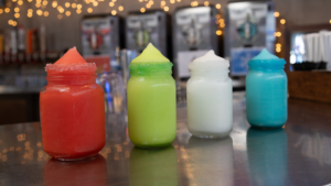 Frozen slush beverages served in glass jars