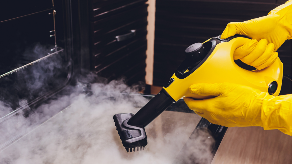 Steam cleaning kitchen equipment